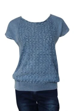 PIECE OF BLUE Damen Luftiger Strickpulli Rot/ Iceblau/ Weiß