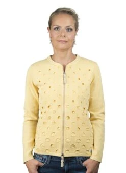 PIECE OF BLUE Strickjacke Gelb, Weiß