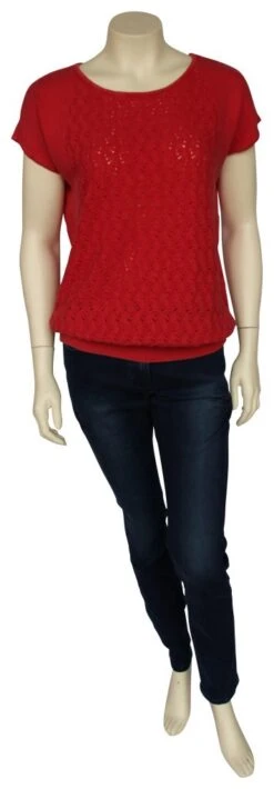 PIECE OF BLUE Damen Luftiger Strickpulli Rot/ Iceblau/ Weiß -Modekleidung Piece of blue 1201 0294 0240 Strick kurz 3