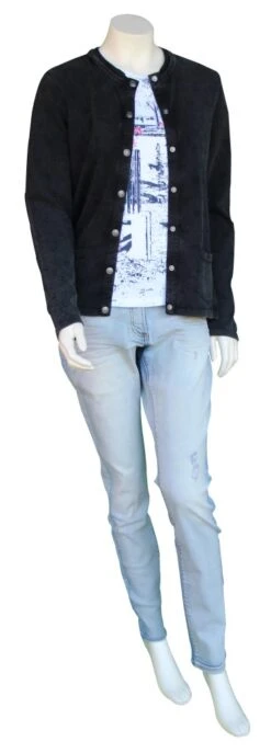 PIECE OF BLUE Damen Strickjacke Schwarz Stone Washed -Modekleidung Piece of blue 1215 0315 450 4 Damen Strickjacke