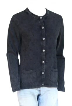 PIECE OF BLUE Damen Strickjacke Schwarz Stone Washed